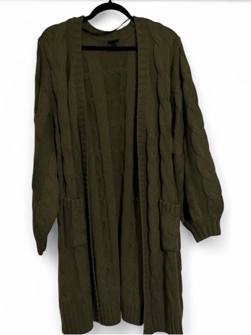 torrid Olive Green Cable Knit Open-Front Cardigan
